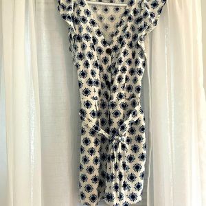 Navy and White Floral Romper with ruffle sleeves